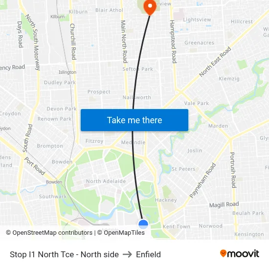Stop I1 North Tce - North side to Enfield map