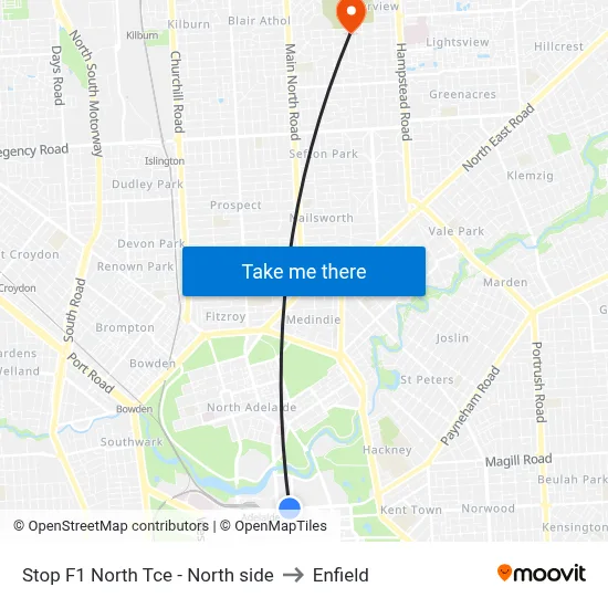 Stop F1 North Tce - North side to Enfield map