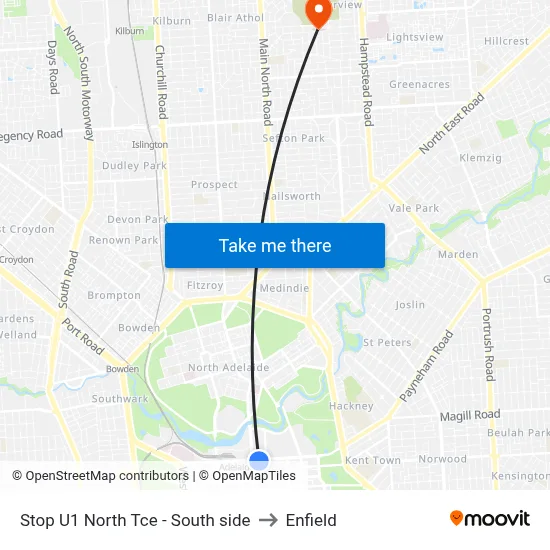 Stop U1 North Tce - South side to Enfield map