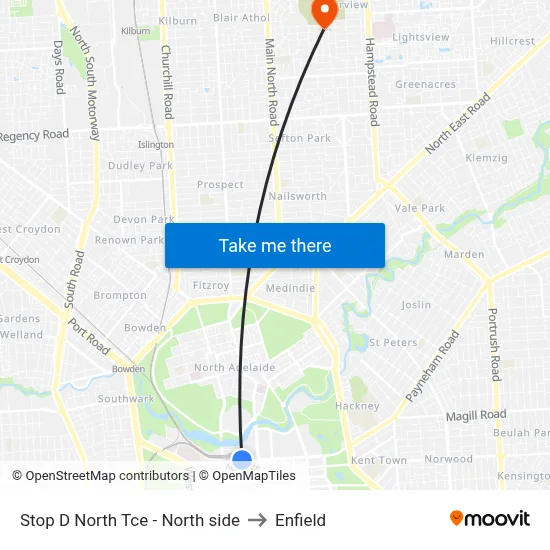 Stop D North Tce - North side to Enfield map