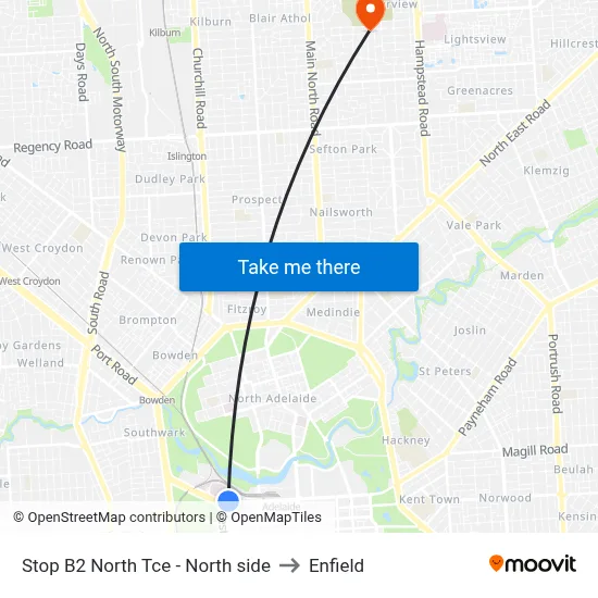 Stop B2 North Tce - North side to Enfield map