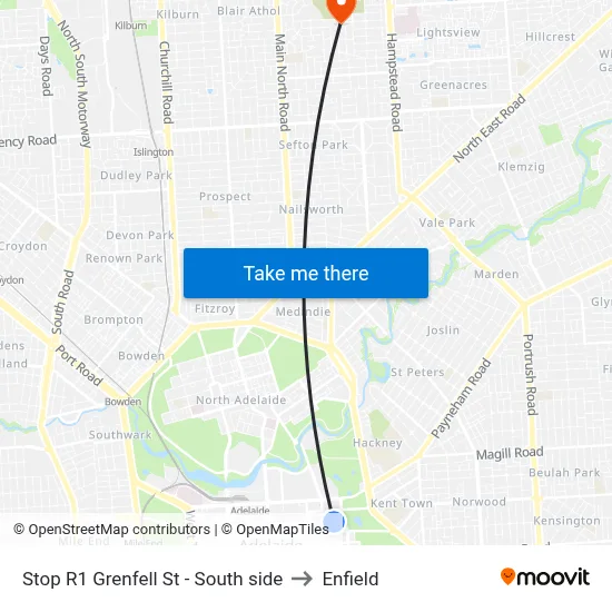 Stop R1 Grenfell St - South side to Enfield map