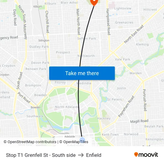 Stop T1 Grenfell St - South side to Enfield map