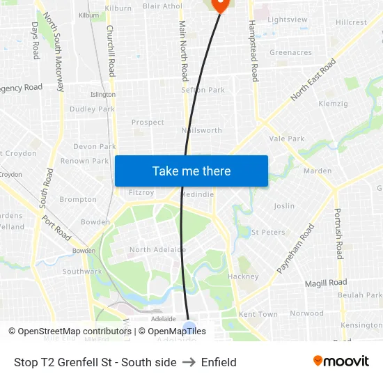 Stop T2 Grenfell St - South side to Enfield map