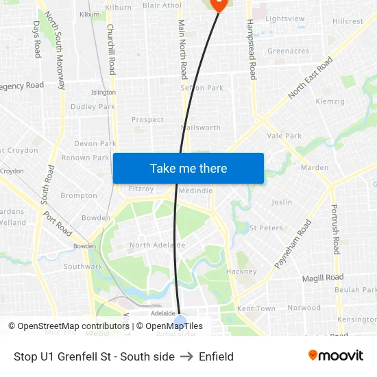 Stop U1 Grenfell St - South side to Enfield map