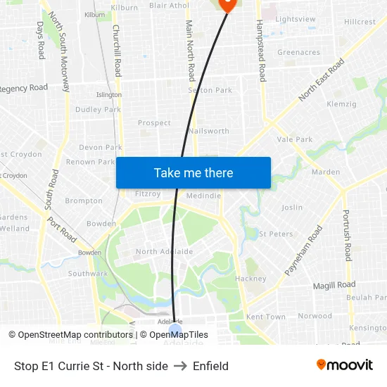 Stop E1 Currie St - North side to Enfield map