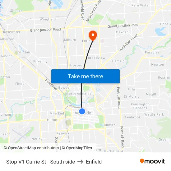 Stop V1 Currie St - South side to Enfield map