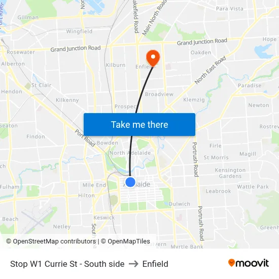 Stop W1 Currie St - South side to Enfield map