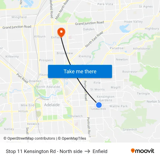 Stop 11 Kensington Rd - North side to Enfield map