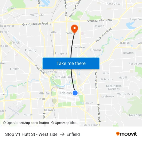Stop V1 Hutt St - West side to Enfield map