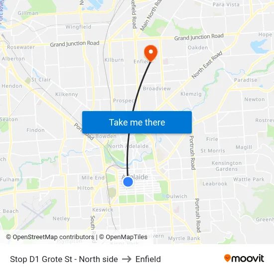 Stop D1 Grote St - North side to Enfield map