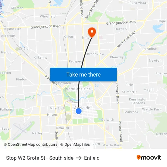 Stop W2 Grote St - South side to Enfield map