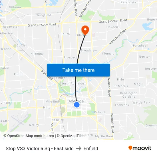 Stop VS3 Victoria Sq - East side to Enfield map