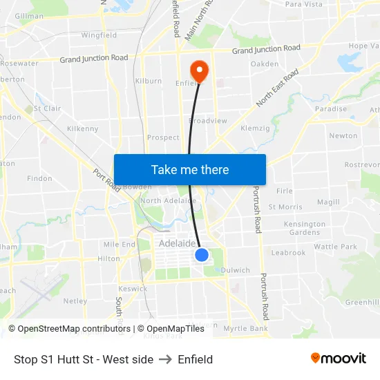 Stop S1 Hutt St - West side to Enfield map