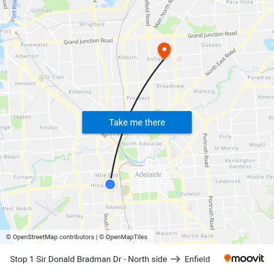 Stop 1 Sir Donald Bradman Dr - North side to Enfield map