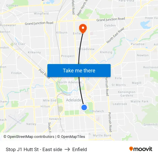 Stop J1 Hutt St - East side to Enfield map