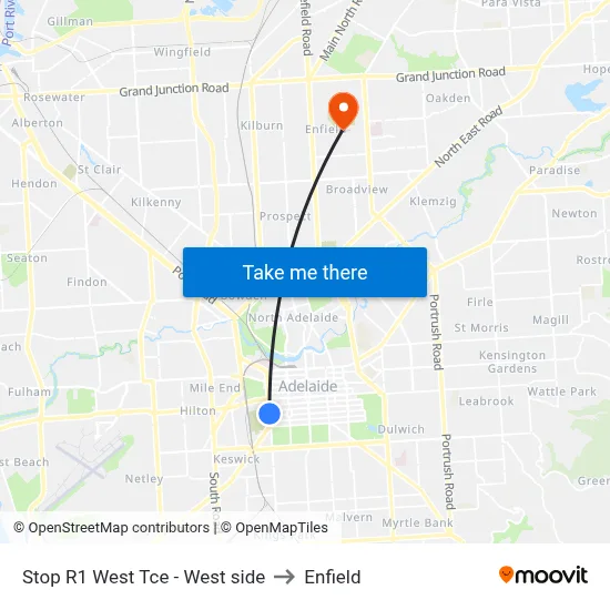 Stop R1 West Tce - West side to Enfield map