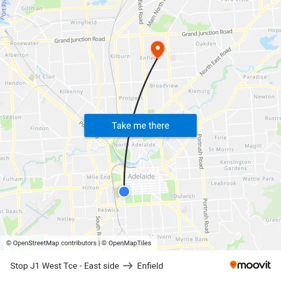 Stop J1 West Tce - East side to Enfield map