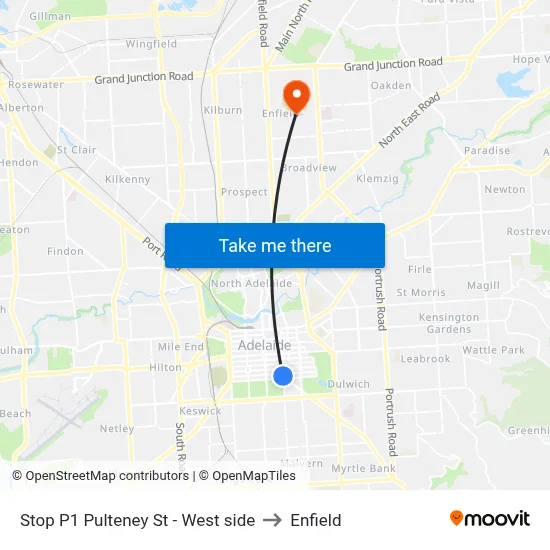 Stop P1 Pulteney St - West side to Enfield map
