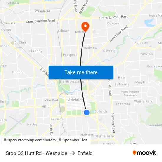 Stop O2 Hutt Rd - West side to Enfield map