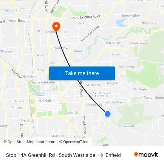 Stop 14A Greenhill Rd - South West side to Enfield map