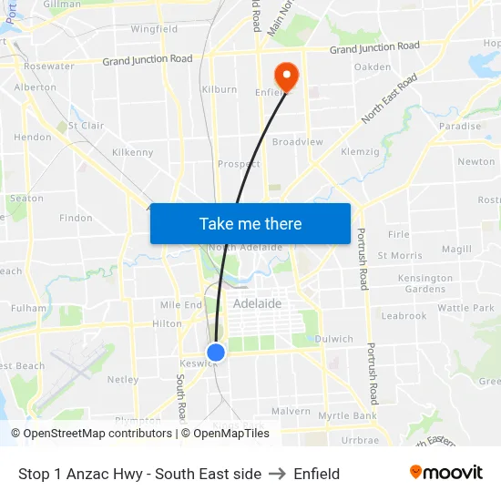 Stop 1 Anzac Hwy - South East side to Enfield map