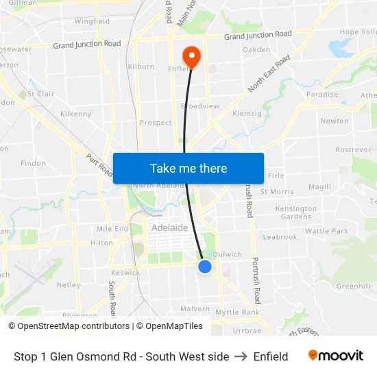 Stop 1 Glen Osmond Rd - South West side to Enfield map
