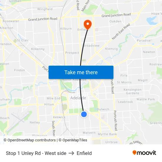 Stop 1 Unley Rd - West side to Enfield map