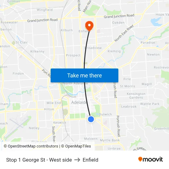 Stop 1 George St - West side to Enfield map