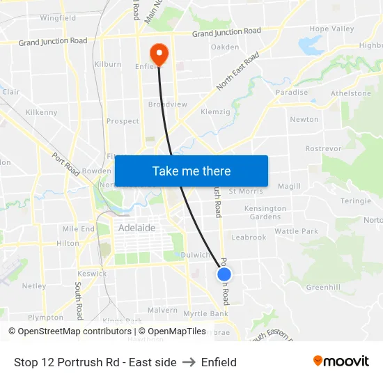 Stop 12 Portrush Rd - East side to Enfield map
