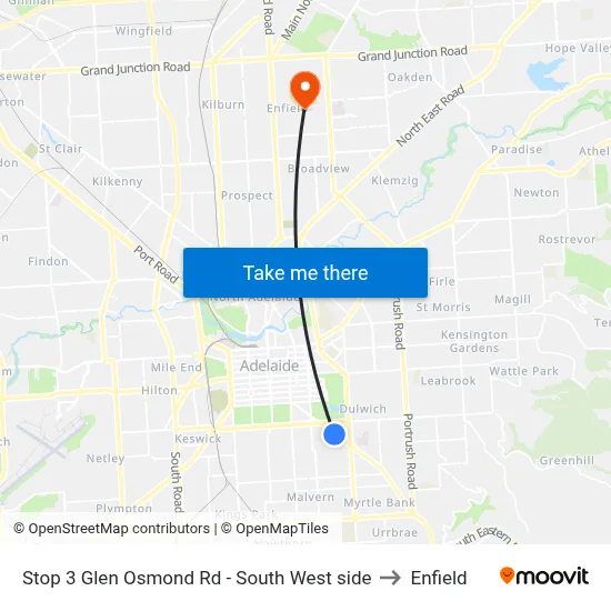 Stop 3 Glen Osmond Rd - South West side to Enfield map