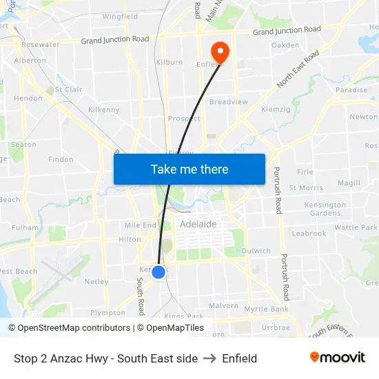 Stop 2 Anzac Hwy - South East side to Enfield map