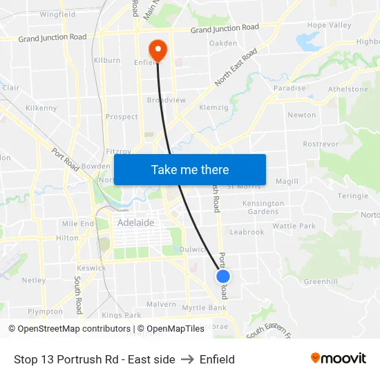 Stop 13 Portrush Rd - East side to Enfield map