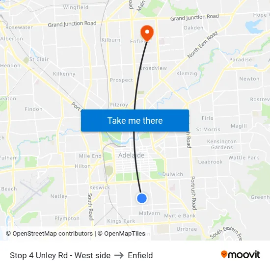 Stop 4 Unley Rd - West side to Enfield map