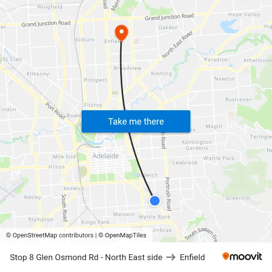 Stop 8 Glen Osmond Rd - North East side to Enfield map