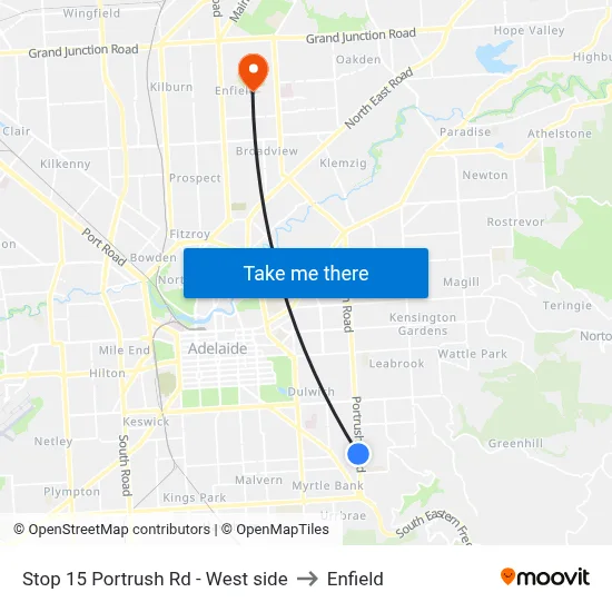 Stop 15 Portrush Rd - West side to Enfield map