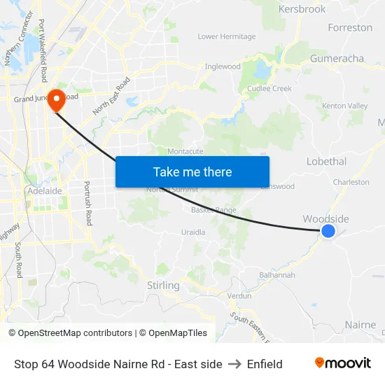 Stop 64 Woodside Nairne Rd - East side to Enfield map