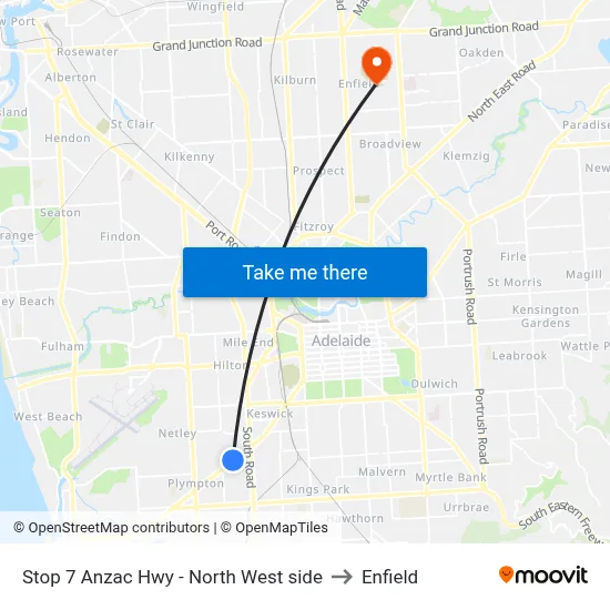 Stop 7 Anzac Hwy - North West side to Enfield map