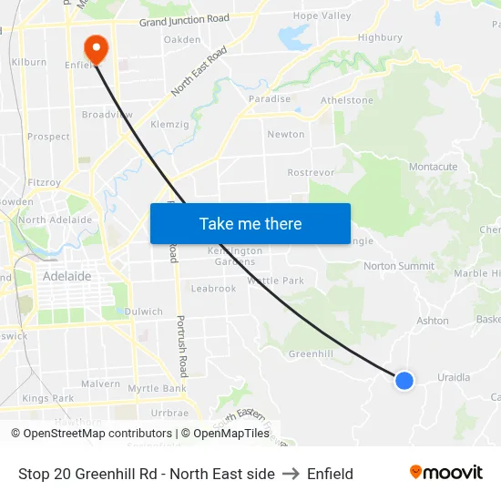 Stop 20 Greenhill Rd - North East side to Enfield map