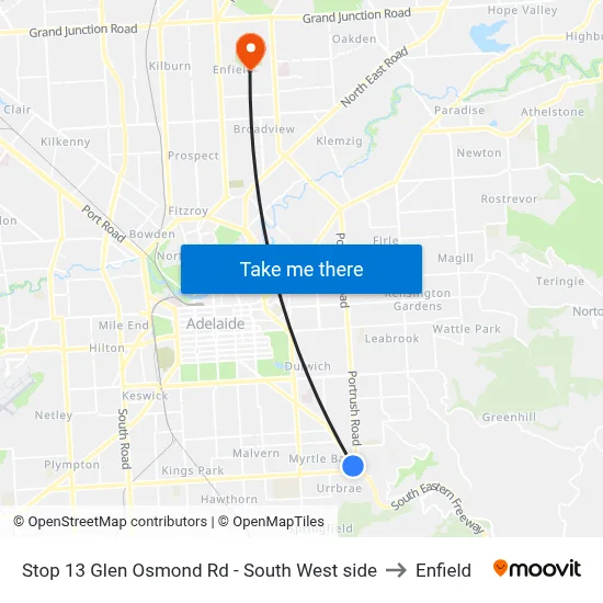 Stop 13 Glen Osmond Rd - South West side to Enfield map