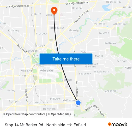 Stop 14 Mt Barker Rd - North side to Enfield map