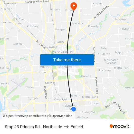 Stop 23 Princes Rd - North side to Enfield map