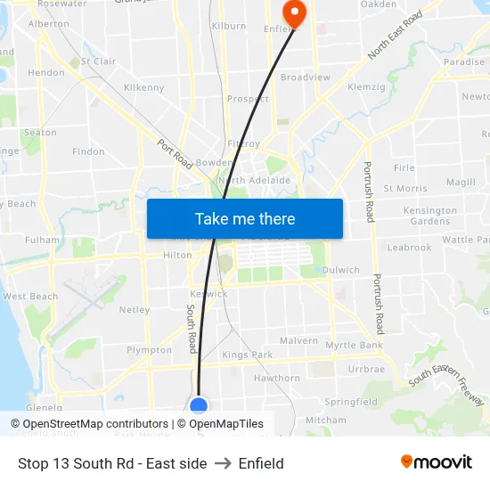 Stop 13 South Rd - East side to Enfield map