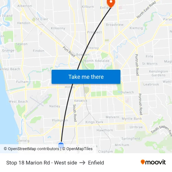 Stop 18 Marion Rd - West side to Enfield map