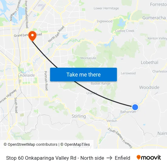 Stop 60 Onkaparinga Valley Rd - North side to Enfield map