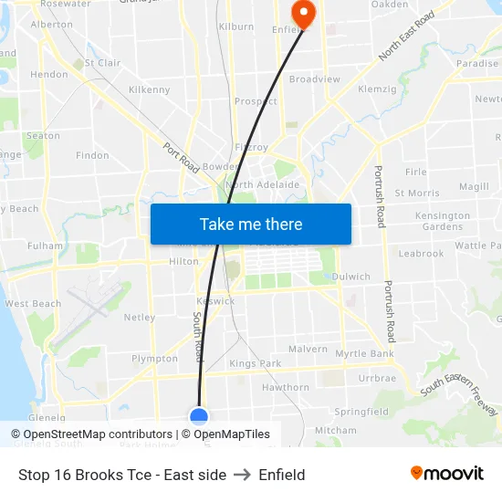 Stop 16 Brooks Tce - East side to Enfield map