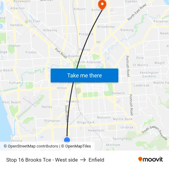 Stop 16 Brooks Tce - West side to Enfield map