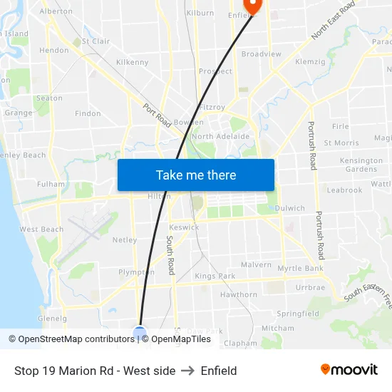 Stop 19 Marion Rd - West side to Enfield map