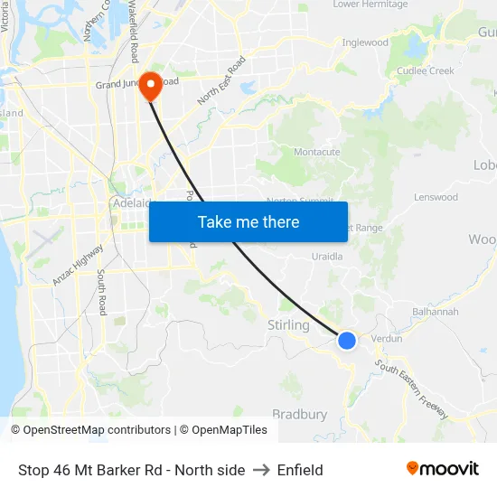 Stop 46 Mt Barker Rd - North side to Enfield map