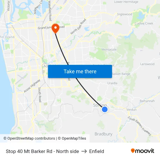 Stop 40 Mt Barker Rd - North side to Enfield map